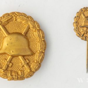 Wound Badge 1918 in gold  Counter-relief    Set with dress miniature
