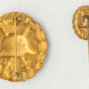 Wound Badge 1918 in gold  Counter-relief    Set with dress miniature