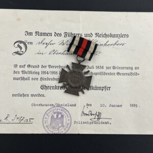 Honour Cross of the World War 1914–1918 with swords [Unidentified manufacturer] Stamp - G1 Set with award certificate