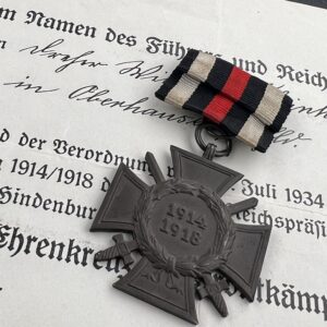 Honour Cross of the World War 1914–1918 with swords [Unidentified manufacturer] Stamp - G1 Set with award certificate