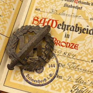  SA Sports Badge model 1933 in bronze     [R.SIEPER & SÖHNE]   Award set with certificate