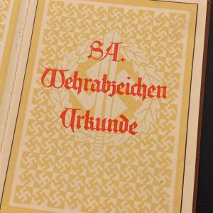  SA Sports Badge model 1933 in bronze     [R.SIEPER & SÖHNE]   Award set with certificate