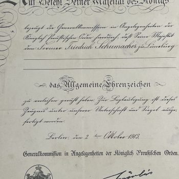   Medal Honor Decoration 2nd Class   Prussia Award set with certificate 