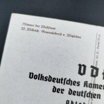 Collection of postcards by Wolfgang Wilrich Wehrmacht Infantry   Generaloberst von Witzleben [Herausgeber: VDA, Berlin‑SW 68] «Männer der Westfront» «Volksdeutsches Kameradschaftsopfer der deutschen Jugend» (oct. 1941)