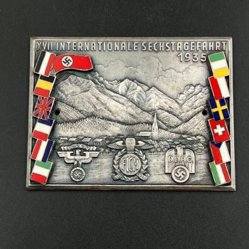 Plaque for participants N.S.K.K. / D.D.A.C.  XVII International Six-Day Race, Oberstdorf, Allgäu Alps. September 9–14, 1935  [Rob. Neff]