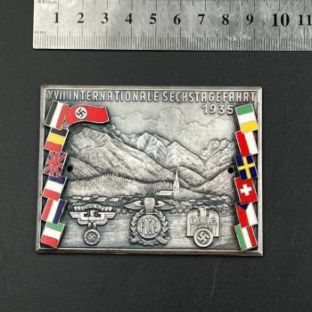 Plaque for participants N.S.K.K. / D.D.A.C.  XVII International Six-Day Race, Oberstdorf, Allgäu Alps. September 9–14, 1935  [Rob. Neff]