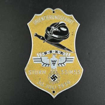 Plaque for participants N.S.K.K.  Road Rally - Orienteering, Motorstorm 33/M53 July 30, 1939  
