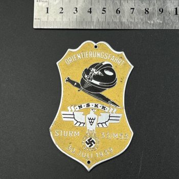 Plaque for participants N.S.K.K.  Road Rally - Orienteering, Motorstorm 33/M53 July 30, 1939  
