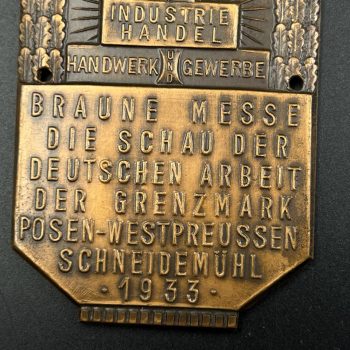 Commemorative plaques SA «Braune Messe» - Exhibition of German Labor in the Posen-West Prussia Border Region, Schneidemühl 1933 г. Bronze 